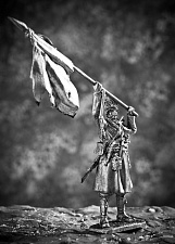 Миниатюра из олова 792 РТ Казак донского казачьего полка с трофейным французским знаменем, 54 мм, Ратник - фото