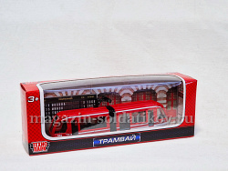 Трамвай с резинкой, металл, красный, 12 см, Технопарк