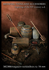 Сборная миниатюра из металла Средневековые инструменты и аксессуары, Европа, начало XV века (54 мм) Soldiers of Fortune - фото
