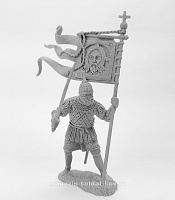 Сборная миниатюра из смолы Русский дружинник-знаменосец, XIV в. 54 мм, Солдатики Публия - фото