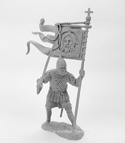 Сборная миниатюра из смолы Русский дружинник-знаменосец, XIV в. 54 мм, Солдатики Публия