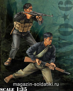 Сборная миниатюра из смолы Vietkong Fighters (4-5), Local Forces, (1/35), Bravo 6