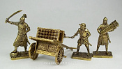 Солдатики из металла Китайские артиллеристы, набор №1 (3 фигуры + хвачха с дротиками) 40 мм, Бронзовая коллекция - фото