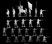 Миниатюра из металла Прусские мушкетеры, ведущие огонь, Семилетняя война, 30 мм, Berliner Zinnfiguren - фото