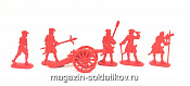 Солдатики из пластика Артиллерия Петра I. Северная война (5+1, красный) 52 мм, Солдатики ЛАД - фото