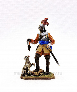 Миниатюра из олова Германский кавалерист с собакой XVI век., 54 мм, Студия Большой полк