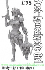 Сборная фигура из смолы Post-Apocalyptic Girl with monster head/with butcher's cleaverl (1/35) Ant-miniatures - фото