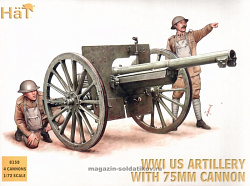 Солдатики из пластика WWI US Artillery with 75mm Cannon, (1:72), Hat