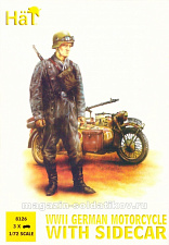 Солдатики из пластика WWII German Motorcycle and Sidecar (1:72), Hat - фото