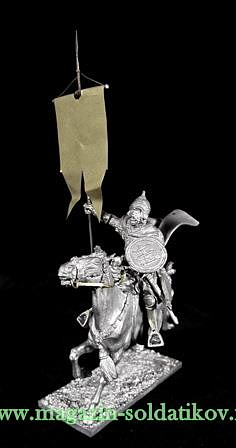 Миниатюра из металла Русский конный дружинник с хоругвью 12-13 вв., 54 мм, Магазин Солдатики