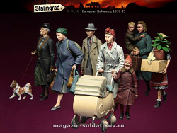 Сборные фигуры из смолы Европейские беженцы, 8 фигурок 1/35, Stalingrad