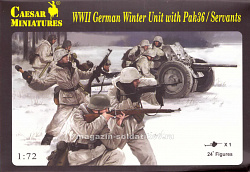 Солдатики из пластика WWII German Winter Unit with Pak36 / Servants (1/72) Caesar Miniatures