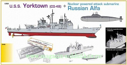 Сборная модель из пластика Д Корабль U.S.S.Yorktown CG + Russian submarine Alfa (1:350) Dragon