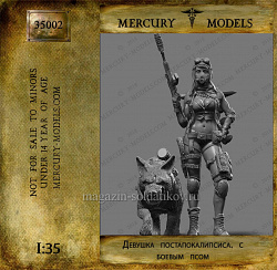 Сборная фигура из смолы Девушка постапокалипсиса с боевым псом ( 2 Ф), 1/35 Mercury Models