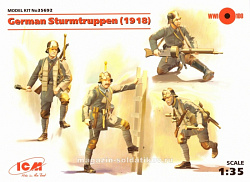 Сборные фигуры из пластика Германские штурмовые части I МВ, 4 фигуры, (1/35) ICM