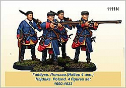 Сборная миниатюра из металла Гайдуки. Польша. 1600-1633 г. 4 фигурки (40 мм) Драбант