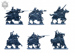 Солдатики из пластика Тевтонский орден. Конные рыцари (6шт, цвет - синий металлик, б/к), Воины и битвы