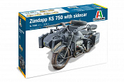 Сборная модель из пластика ИТ Мотоцикл ZUNDAPP KS 75 с коляской, 1:9, Italeri - фото