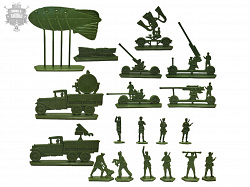 Солдатики из пластика Наша армия ПВО (19 шт, хаки, пластик, б/к), 40 мм, Воины и битвы