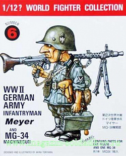 Сборная миниатюра из пластика FT 6 Немецкий солдат ВМВ и пулемет MG-34, 1:12, FineMolds