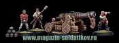 Сборная миниатюра из металла PIP 41043 Mercenary Privateer Commodore Cannon & Crew BOX Warmachine - фото