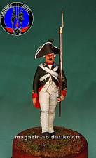 Сборная миниатюра из металла Гренадер (мушкетёр) Преображенского полка 1799 г, 1:30, Оловянный парад - фото