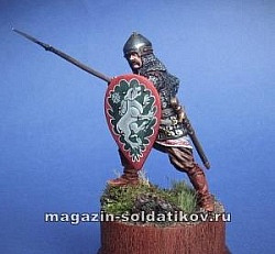 Сборная миниатюра из металла Русский воин с копьем XIII-XIV вв. 54 мм, Chronos miniatures