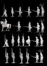Миниатюра из металла Гренадеры, заряжающие ружья, Австрия, Семилетняя война, 30 мм, Berliner Zinnfiguren - фото