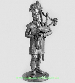 Миниатюра из олова Волынщик шотландского 92-го полка Гордона, 1815 г., 54 мм, Россия