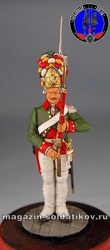 Сборная миниатюра из металла Гренадер лейб гвардии 1786-1796 гг, 1:30, Оловянный парад