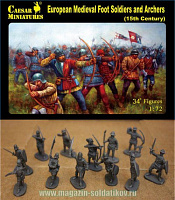 Солдатики из пластика Средневековые европейские пехотинцы и лучники. XV век (1/72) Caesar Miniatures - фото