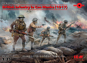 Сборные фигуры из пластика Британская пехота в противогазах І МВ, 4 фигуры, (1/35) ICM - фото