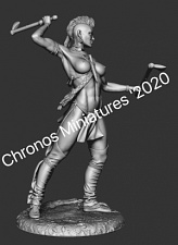 Сборная миниатюра из металла Миры Фэнтези: Ирокезская женщина - воин, 54 мм, Chronos miniatures - фото