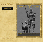 Сборная фигура из смолы Post apocalipse girl with a battle dog (2 Ф), 75 мм, Mercury Models - фото
