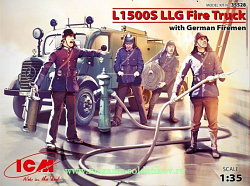 Сборная модель из пластика L 1500S LLG, легкая пожарная машина с германскими пожарными (4 фигуры) (1/35) ICM