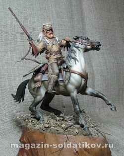 Сборная фигура из смолы Mounted trapper, 75 mm. Mercury Models