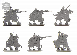 Солдатики из пластика Тевтонский орден. Конные рыцари (6шт, цвет - серый, б/к), Воины и битвы