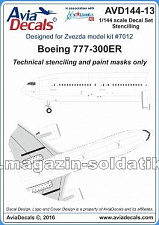 Декаль Боинг 777-300 технические надписи, 1:144 Avia Decals - фото