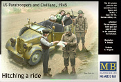 Сборные фигуры из пластика MB 35161 «Hitching a ride», Парашютисты США и Гражданские (1/35 ) Master Box - фото