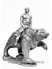 Миниатюра из олова 846 РТ Медведь со всадником, 54 мм, Ратник - фото