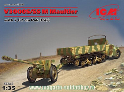 Сборная модель из пластика V3000S/SS M Maultier германский грузовой автомобиль с пушкой 7,62 см Pak 36 (r ) (1/35) ICM