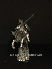 Сборная миниатюра из металла Конный монгол с копьем и щитом (олово). Куликовская битва 1380 г. (54мм), Три богатыря - фото