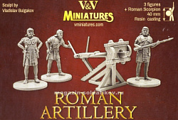 Сборная миниатюра из смолы Римские артиллеристы (3 фигурки и римский скорпион), 40 мм, V&V miniatures