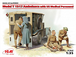 Сборная модель из пластика Model T 1917 санитарный автомобиль с американским медперсоналом IМВ (1/35) ICM