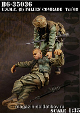 Сборная миниатюра из смолы USMC(8) Fallen Comrade Tet`68, (1/35), Bravo 6 - фото