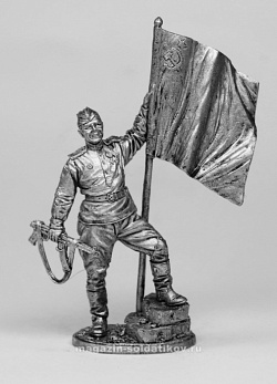 Миниатюра из олова WW2-16 Гвардии ефрейтор пехоты Красной Армии с советским флагом, 1943-45 гг. EK Castings