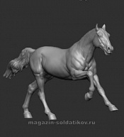 Сборная миниатюра из смолы Лошадь №19 - Немецкий рысак, 54 мм, Chronos miniatures - фото