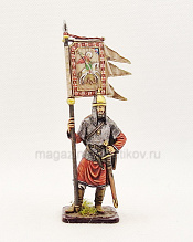 Миниатюра из олова Русский воин со стягом XIII век, 54 мм, Студия Большой полк - фото