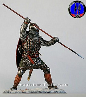 Сборная миниатюра из металла Пеший тяжеловооруженный копейщик 1242 г, 1:30, Оловянный парад - фото