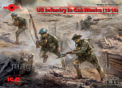 Сборные фигуры из пластика Пехота США в противогазах І МВ, 4 фигуры (1/35) ICM - фото